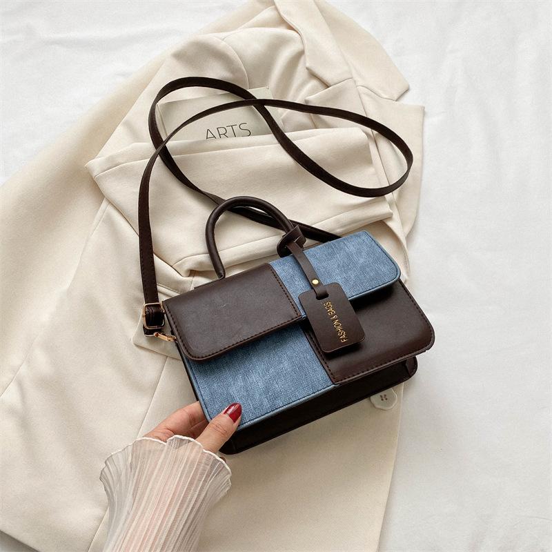 Popular fashion splicing handbag 2025 commuter shoulder messenger bag small square bag