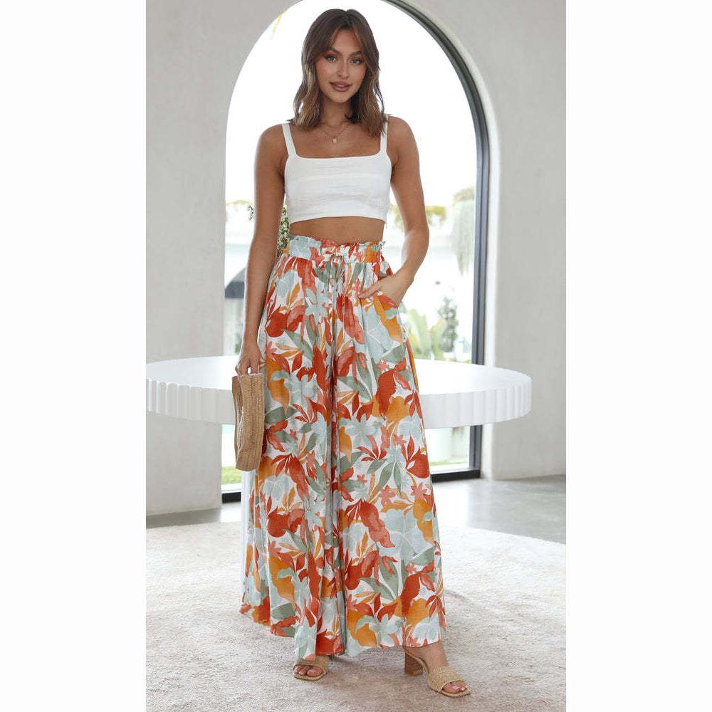 Summer Women's Wide Leg Pants with Elastic Waistband Casual Loose Casual Fashion Trousers
