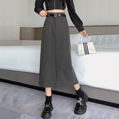 Over The Knee Slit Slim Body Simple High-waisted Commuter Temperament A-line Skirt