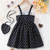 Dress For Girls 1-8Y Birthday Korean Style Fashion Lace Trim Heart Pattern Dress with Matching Bag