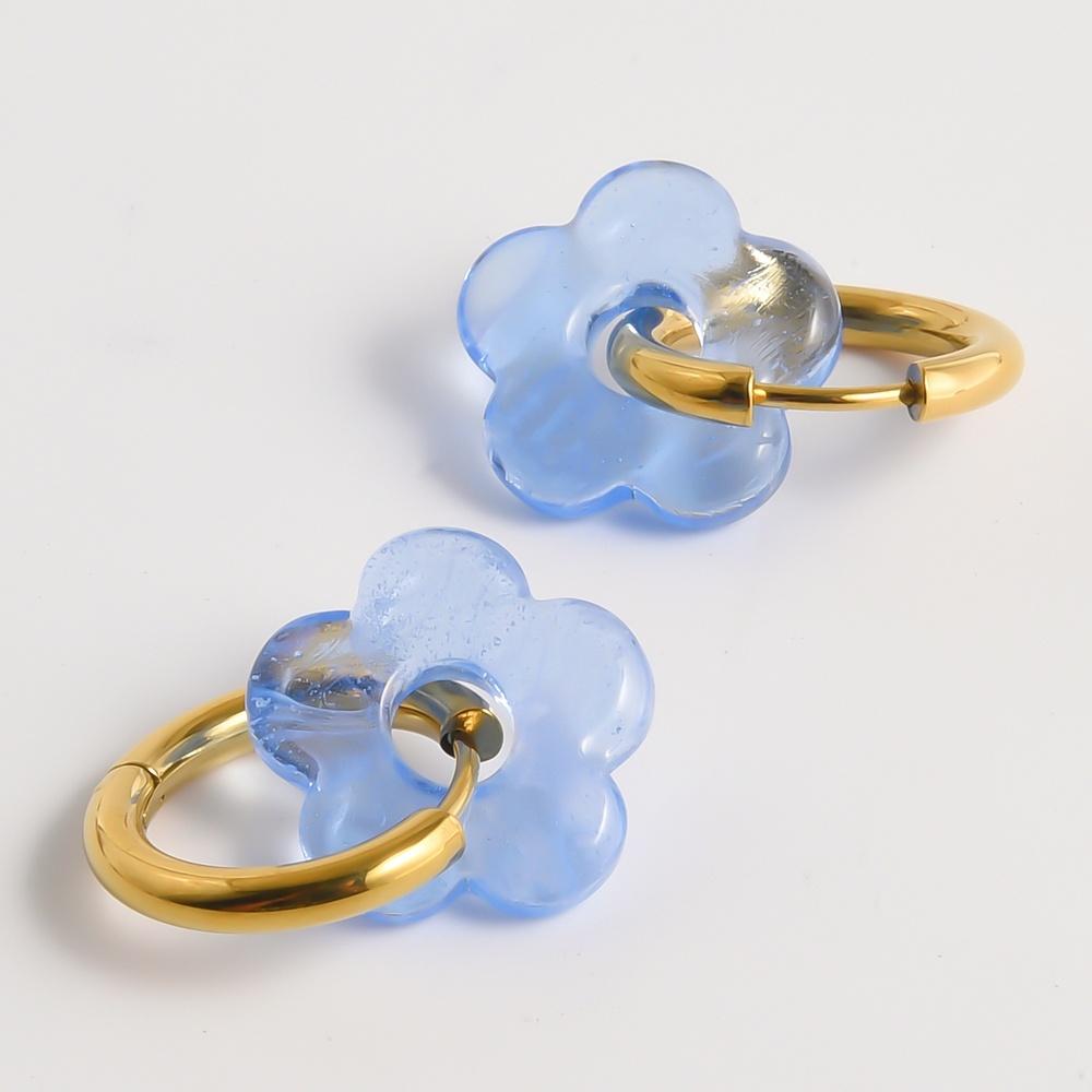 Bunte Blumen Glas Tropfen Anhänger Ohrringe Gold Farbe Kreis Ohrbügel Creolen Edelstahl Ohrringe Modeschmuck für Damen