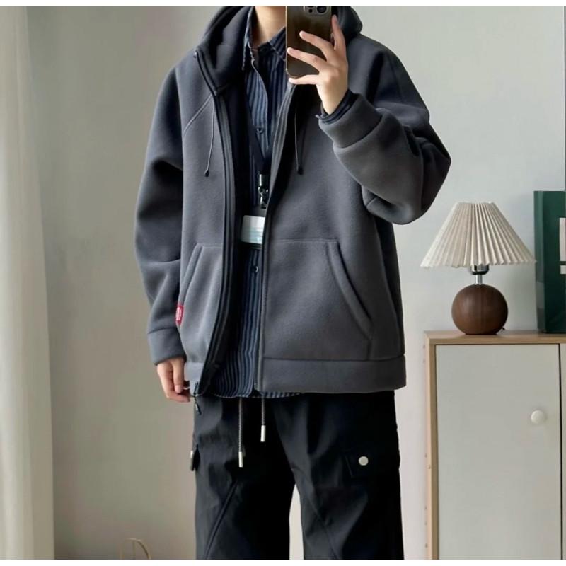

Men s Double-Sided Fleece Jacket - Autumn/Winter Plush Zipper, Loose Casual Warm Top 2XL темно-сірий