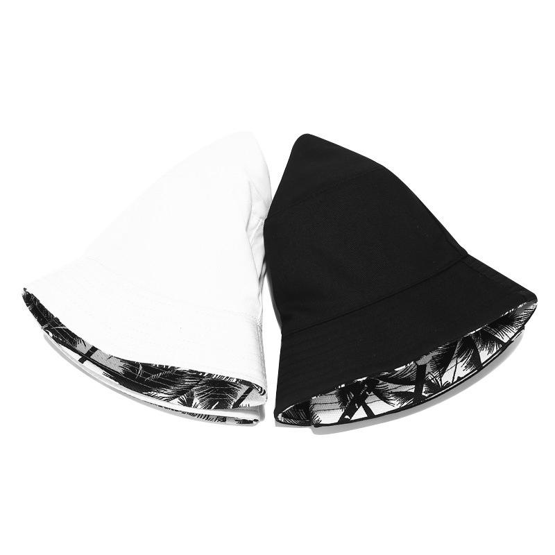 Unisex Double Sided Wearable Leaf Print Personality Bucket Hats Fishermen Caps Outdoor Casual Cap Sunscreen Hat
