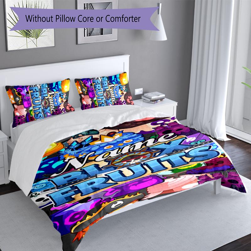 3pcs Custom Name Game Blox Fruits Set,Includes 1 Duvet Cover and 2 Pillowcases,All-season Bedroom Decor