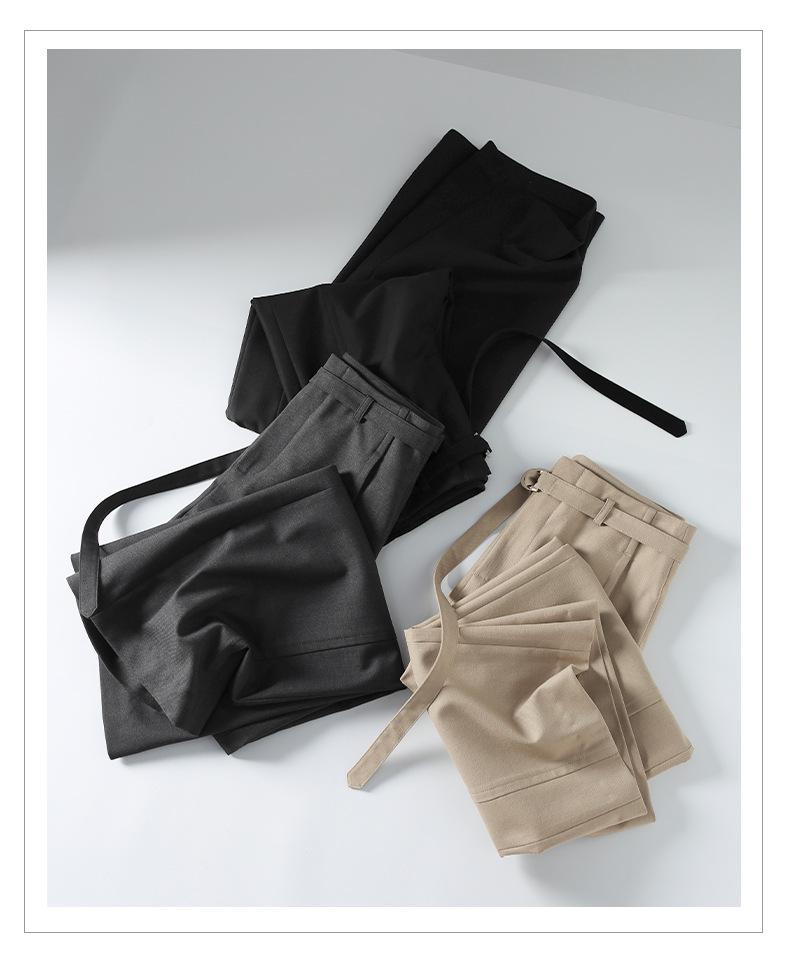 2026 Women's Black Cotton High-Waisted Wide-Leg Pants - Loose, Slimming, and Floor-Length for Spring and Autumn.