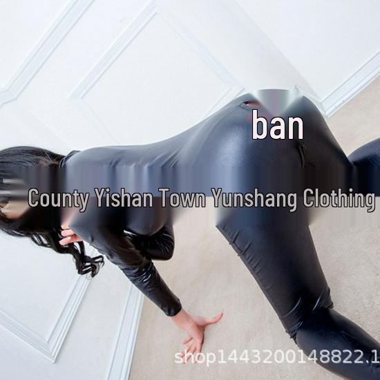 Temptation Black Patent Leather Bodysuit with Double Zipper