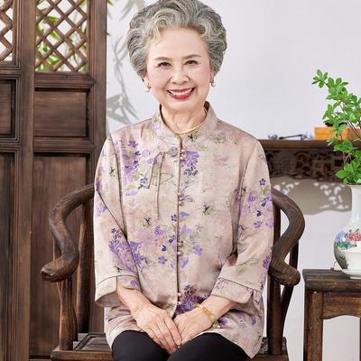Women's Mid-Aged & Elderly Summer Floral 3/4 Sleeve Blouse