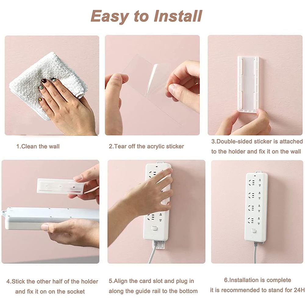 8 Pcs Self-Adhesive Power Strip Holder for Kitchen Home Office Cable Management