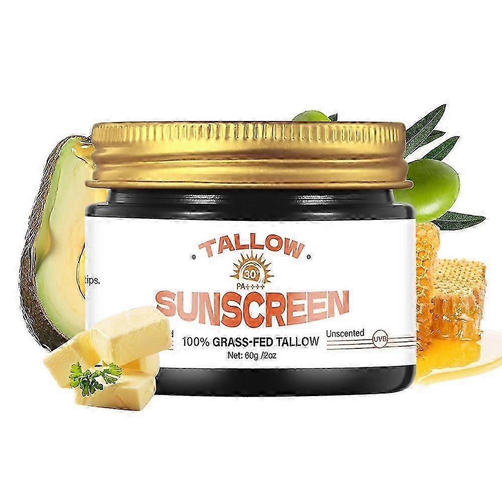 Tallow Sunscreen SPF 30, 100% Grass-Fed Tallow & Honey Extract | Non-Greasy, UVA/UVB Protection | Clean Balm for Face & Body, 2oz