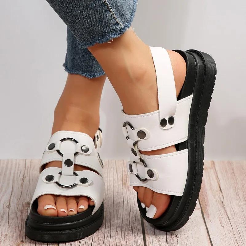 Women Thick Soled Slides Platform Cozy Dress Flats Shoes 2024 New Women Walking Sandals Open Toe Designer Casual Slippers Summer
