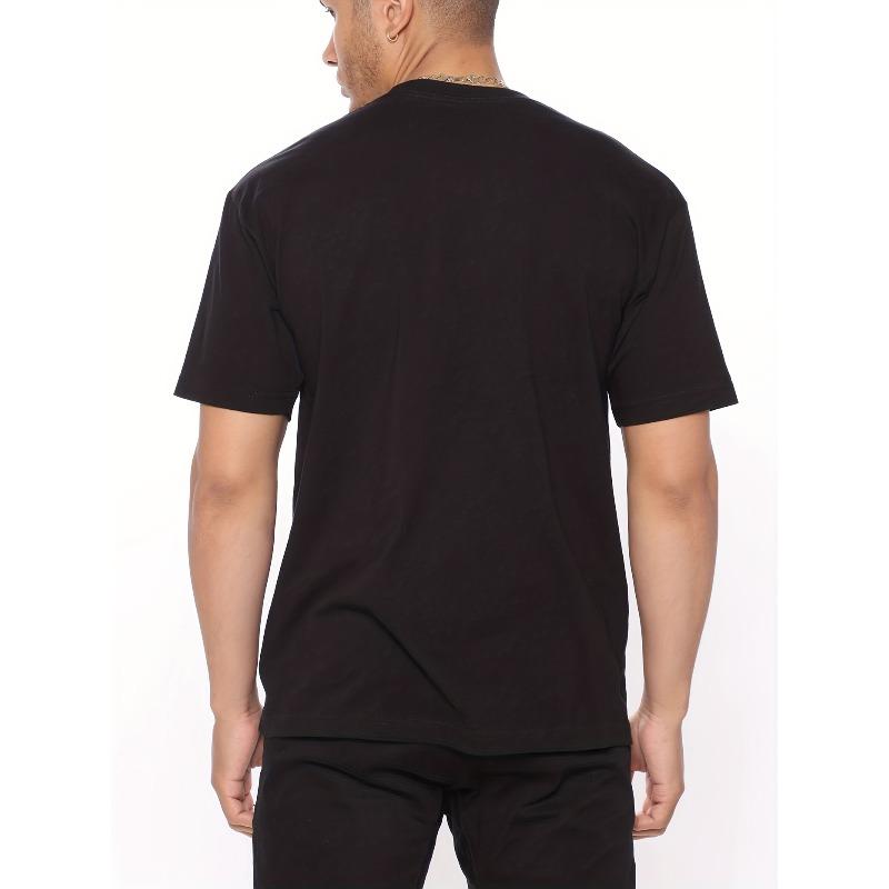 European sizes Men's Casual Trendy Black Cat Print T-shirt, Short Sleeve Crew Neck Hip Hop Style Tees For Summer Holiday Gift