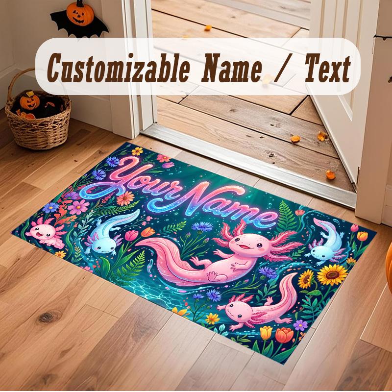 Axolotl Theme Soft Crystal Velvet Rug Custom Name & Text Print Non Slip Floor Rug for Bedroom Living Room