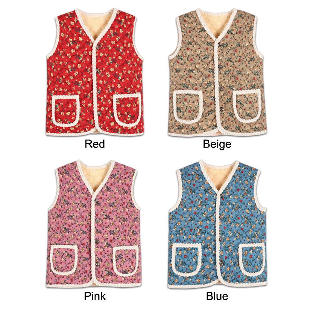 Florale Gesteppte Sherpa Warme Weste – Trendiger Koreanischer Retro-Stil(ROT)