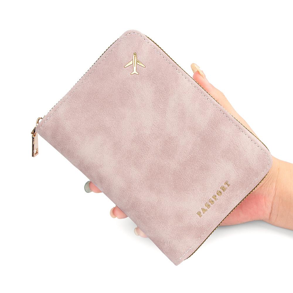 

RFID Blocking Passport Holder PU Leather Travel Wallet Vintage Suede Passport Cover Credit Card Case Travel Accessories for Men світло-рожевий колір