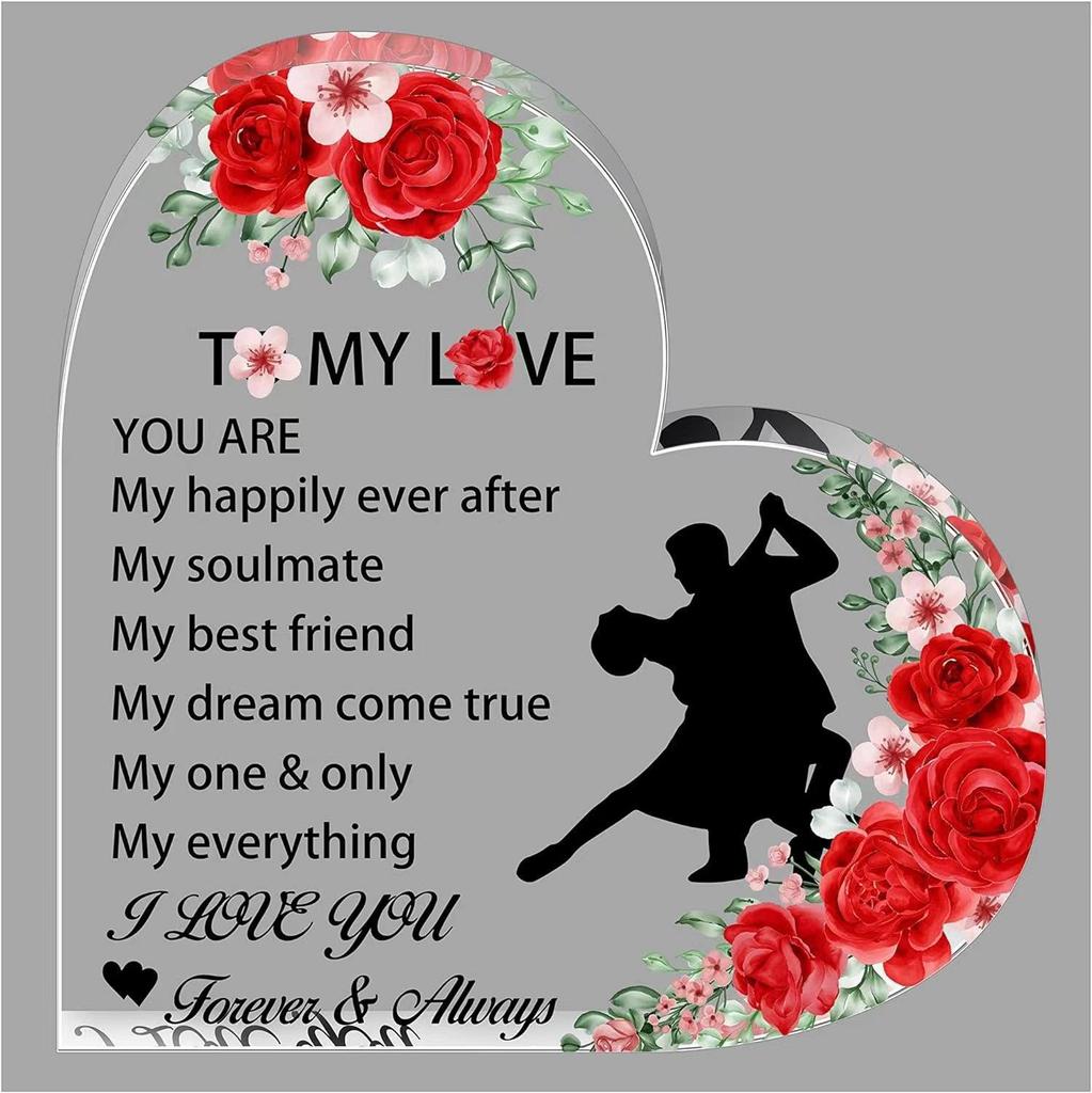 Heart Shape Acrylic Plaque Valentine's Day Gift Love Quote Keepsake for Wife Husband Couples Romantic Home Ornament