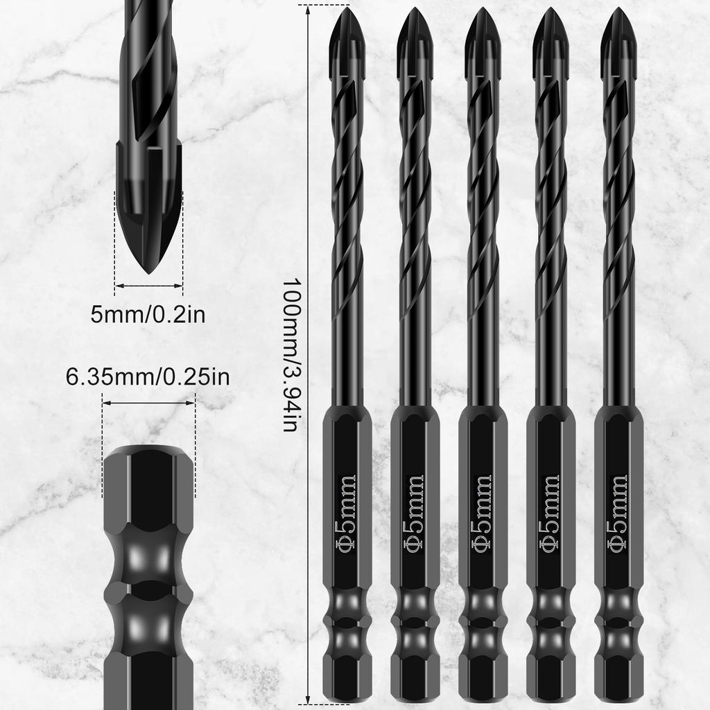 5/6/8mm Cross Hex Drill Bit Cross Hexagon Concrete Drill Bit Set for Concrete Porcelain Tile Glass Metal Wood Hole Saw Triangle