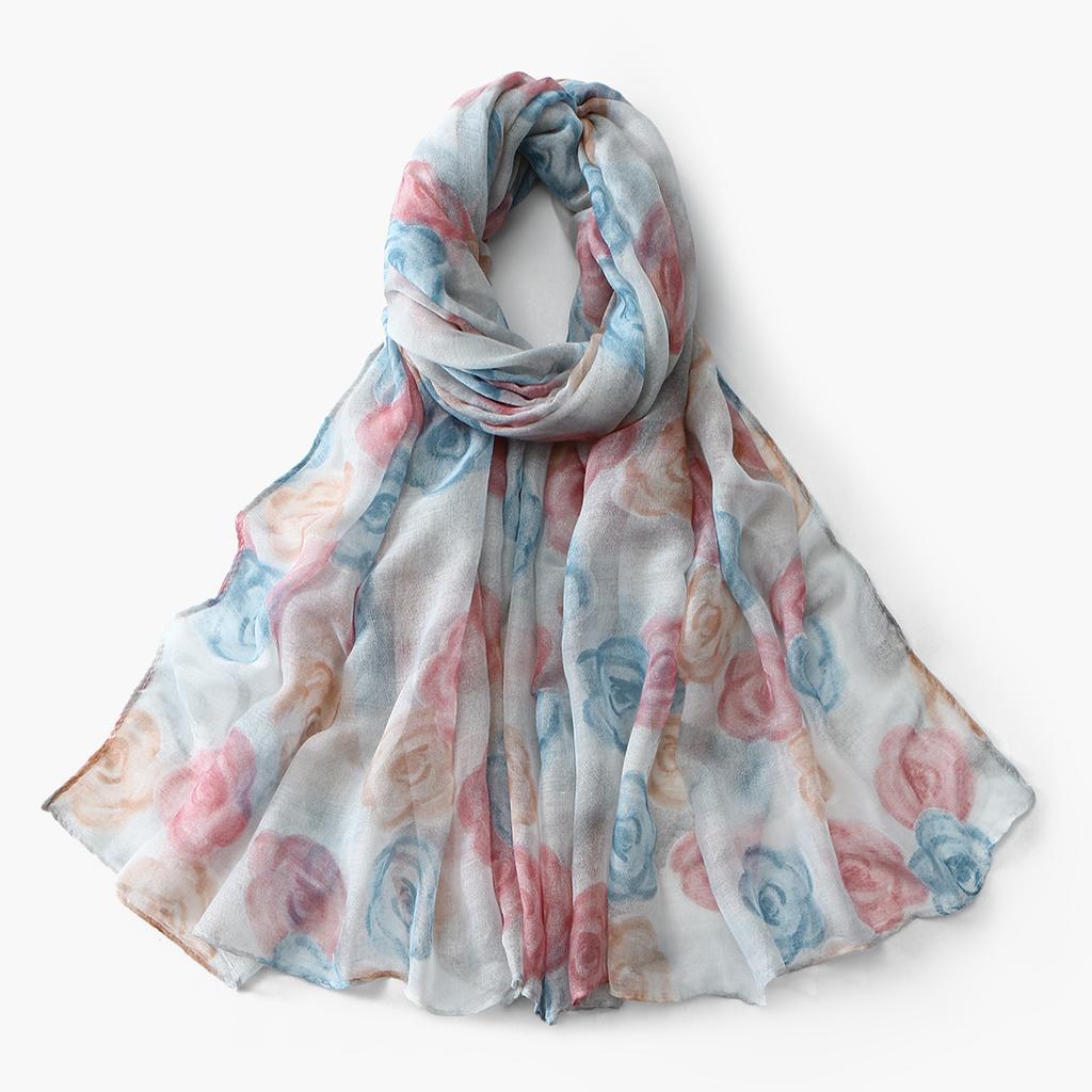 Wrap Silk Film Scarfs For Women Lightweight Fashion Scarves Sunscreen Neck Scarves For Women Print Floral Pattern Scarf Shawl