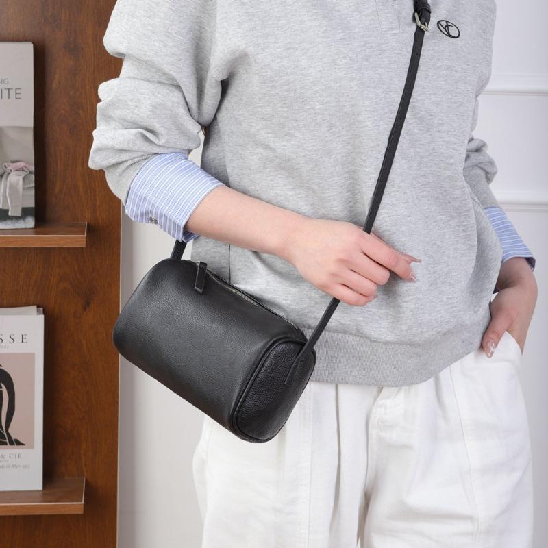 Genuine Leather Cylindrical Bag Single-shoulder Crossbody Bag Women's Retro and Simple Underarm Bag