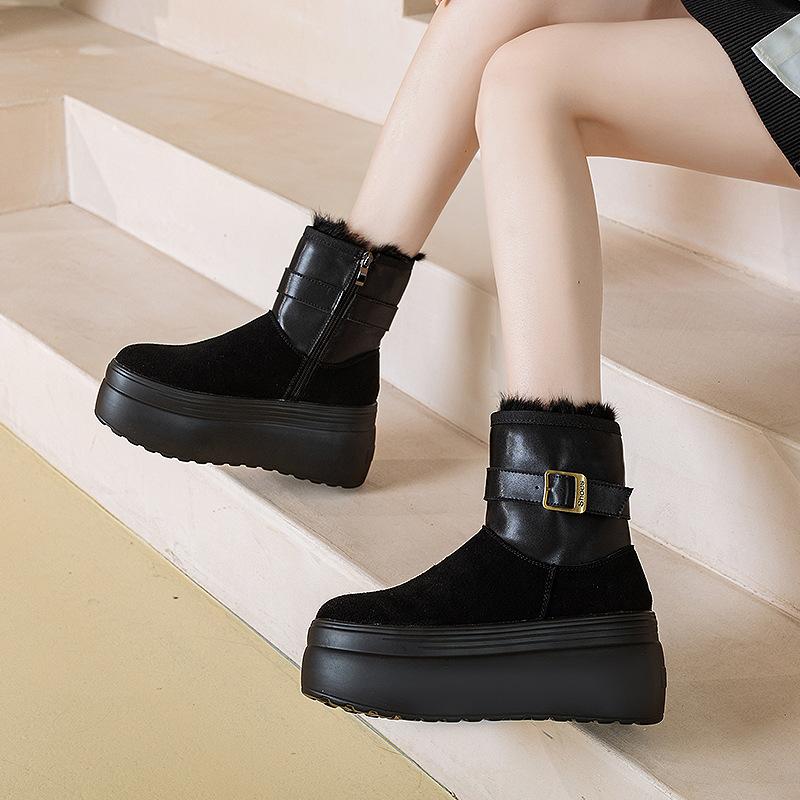 

Хлопок для снега на толстой подошве с круглым носком, новые женские зимние ботинки 2025 года, модные короткие ботинки на боковой молнии, женские теплые 39 чёрный