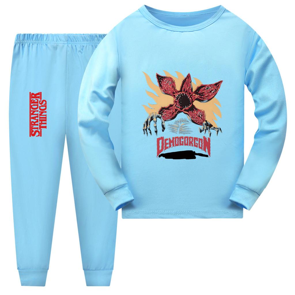 5385 Boys Girls Cartoon Print Long Sleeves T-shirt Trousers Pajamas Sleepwear Sets