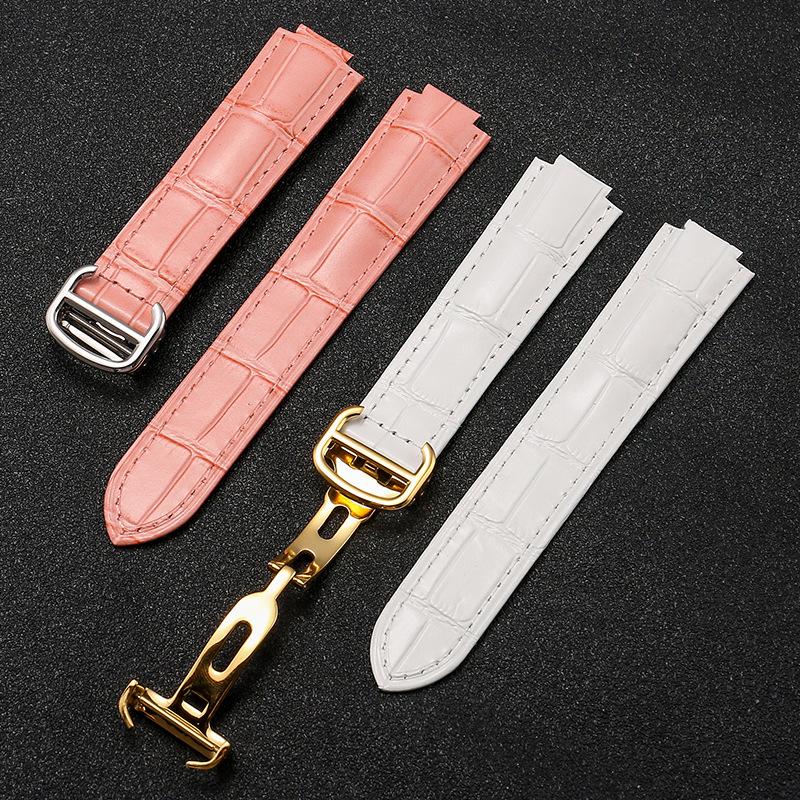 Men's and Women's Genuine Blue Cowhide Leather Strap with Folding Buckle and Unique Balloon Concave-Convex Design