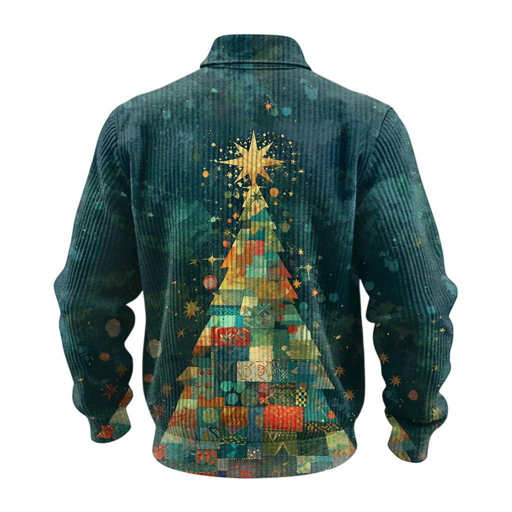 Men's Solid Color Corduroy Zipper Neck Long Sleeve Top Men's Casual Lapel Top