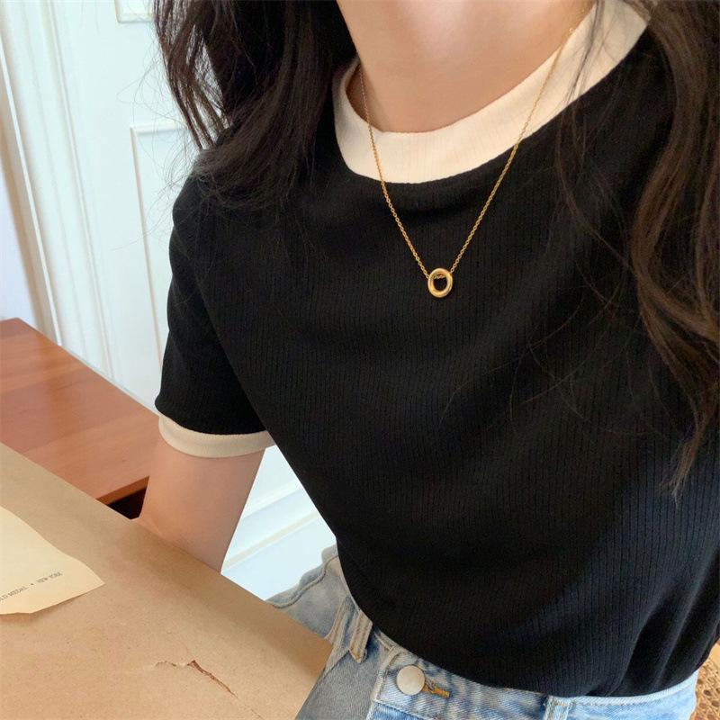 Women's Slim Fit Short Sleeve Casual Top - 2026 Korean Style Summer Trend