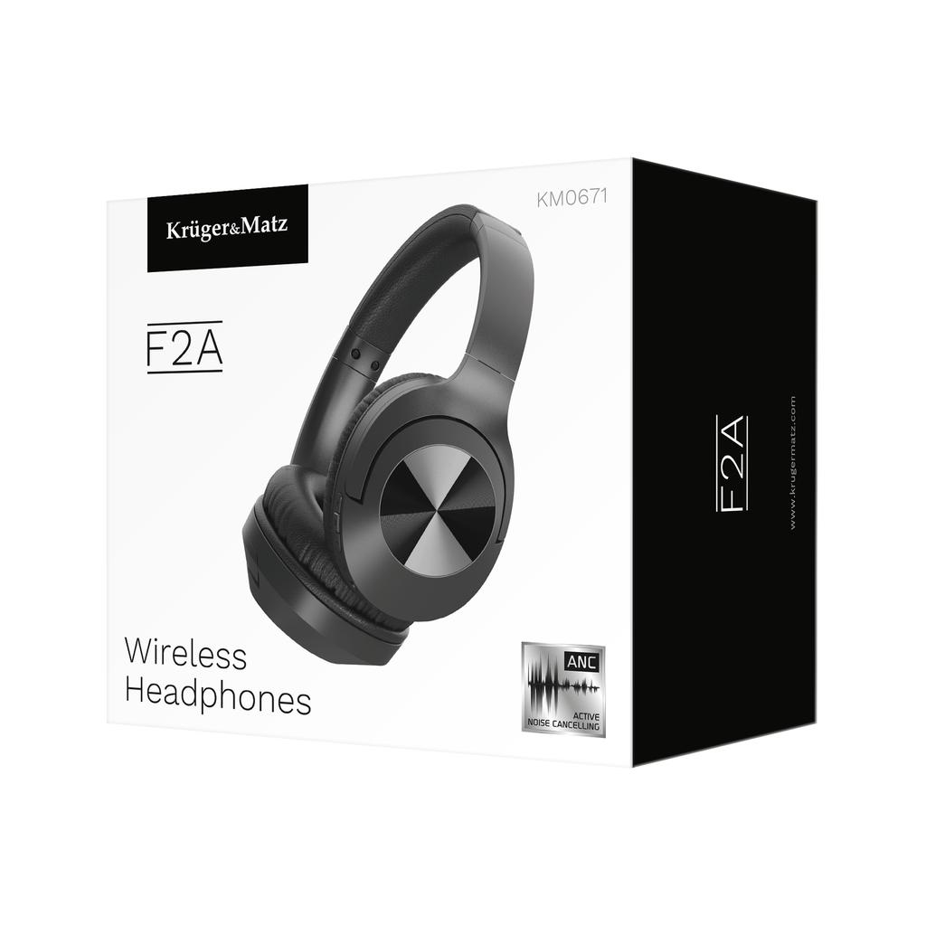 Wireless Bluetooth 5.3 ANC on-ear headphones with microphone Kruger&Matz F2A