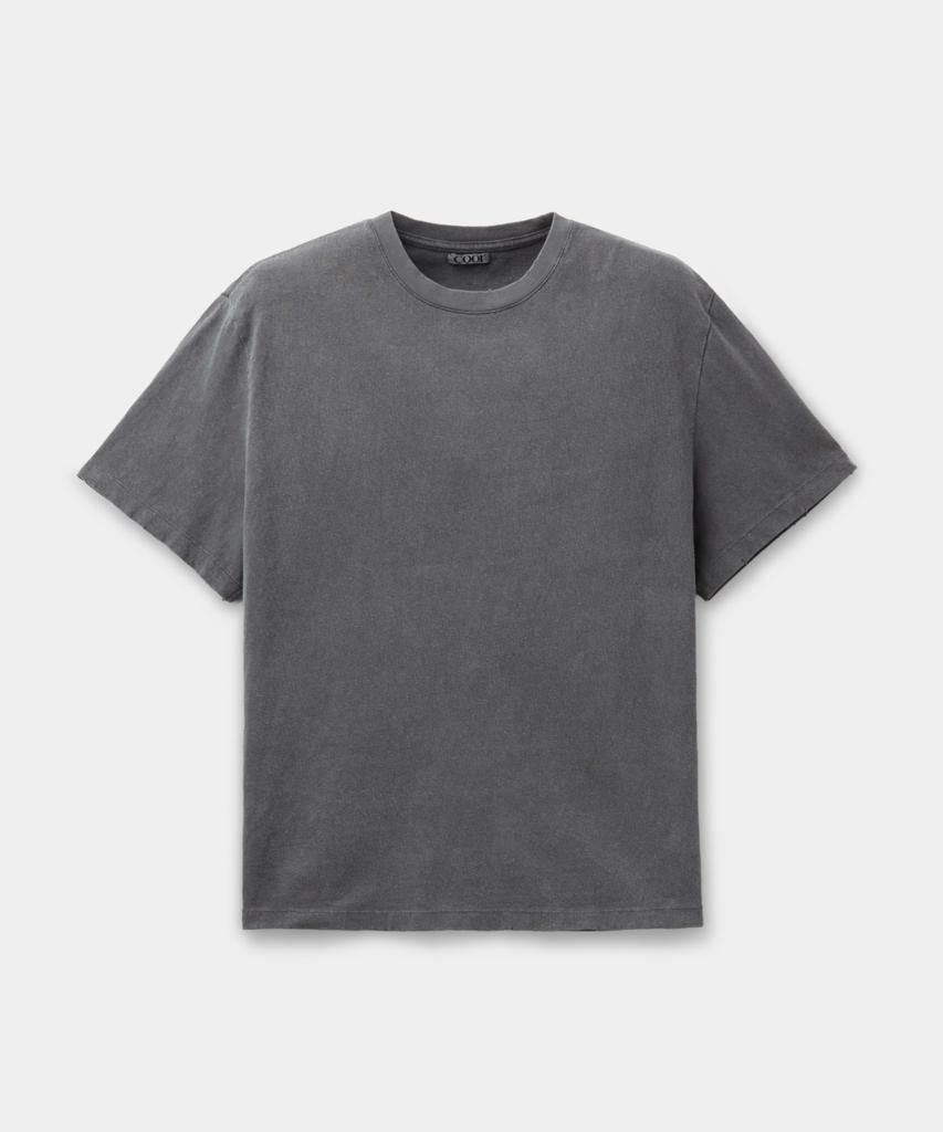 Kueo Damaged Color Dyed Crop T-Shirt (Washed Charcoal)