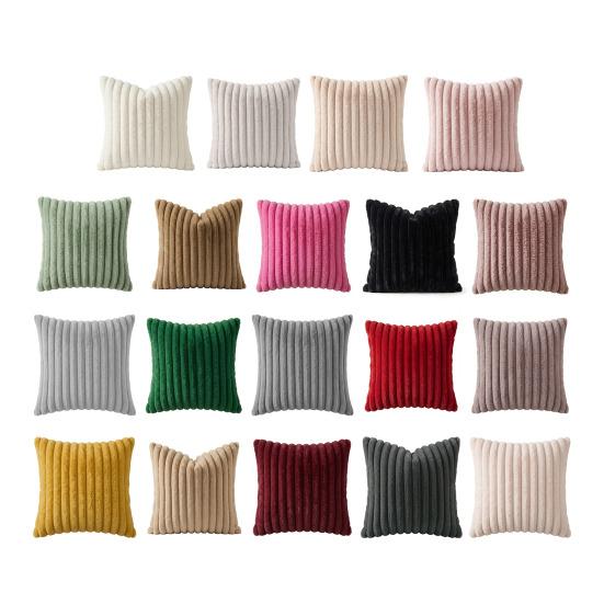 Imitation Rabbit Fur Pillowcase, Soft Plush Vertical Strip Design Throw Pillow Case, Decorative Cushion Cover for Sofa Bed Chair