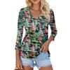 Women's Casual Fashion Sexy Comfortable Christmas Print V-Neck Button Three-quarter Sleeve Top