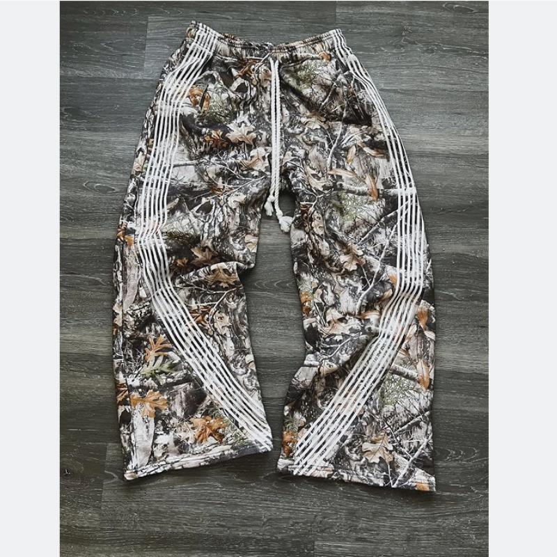 EastRogue American Retro High Street Work Pants, Leaf Camouflage Functional Heavy-duty Striped Wide-leg Pants, Loose and Casual Pants