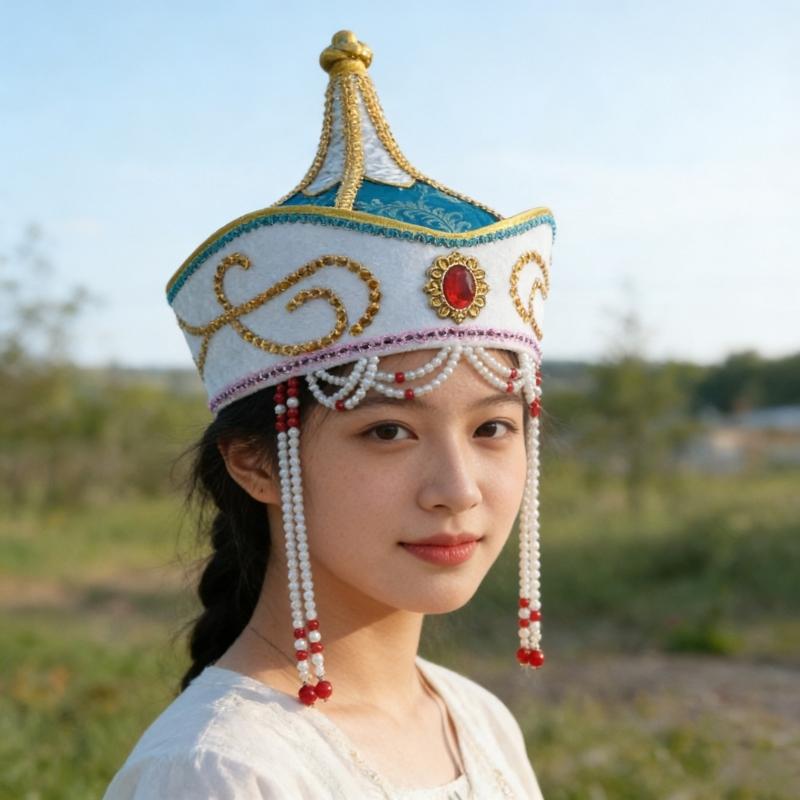 Traditional Mongolian Hat Breathable Fabric Headwear For Stage Shows And Cultural Event Stage Performances Accessory