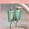 Stone Square Opal Green Vintage Dangle Earrings For Women Ethnic Copper Color Round Stone Pearl Earring Party Jewelry