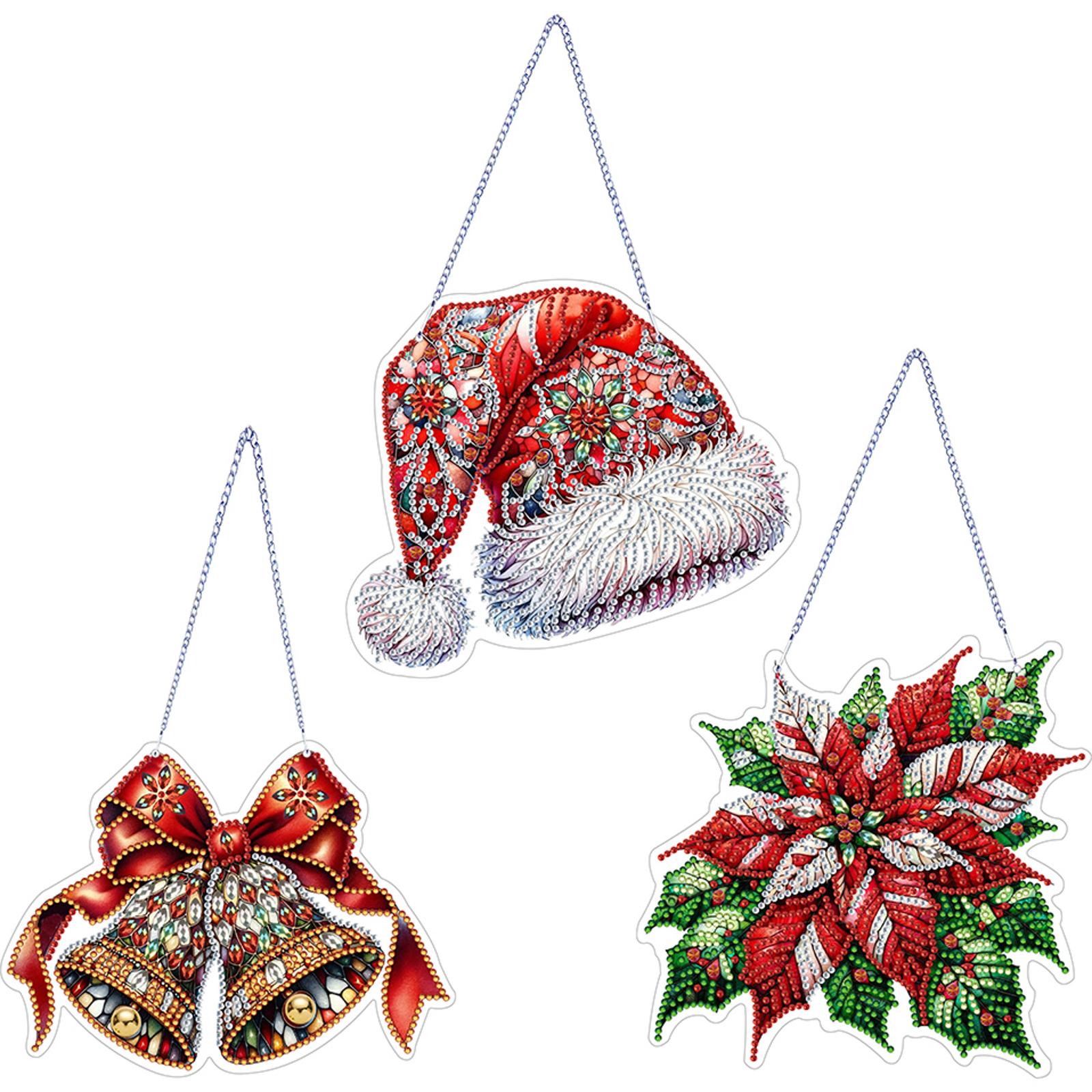 

3Pcs Acrylic Winter Christmas Diamond Painting Home Decor 5D DIY Diamond Painting Dots Pendant for Garden Window Decor