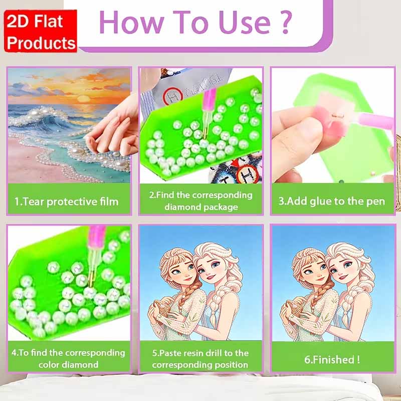 Disney Pearl Painting Frozen Anna and Elsa Sisters Handmade DIY Pearl Gem Painting Pictures Crafts Special Shape Home Wall Decoration