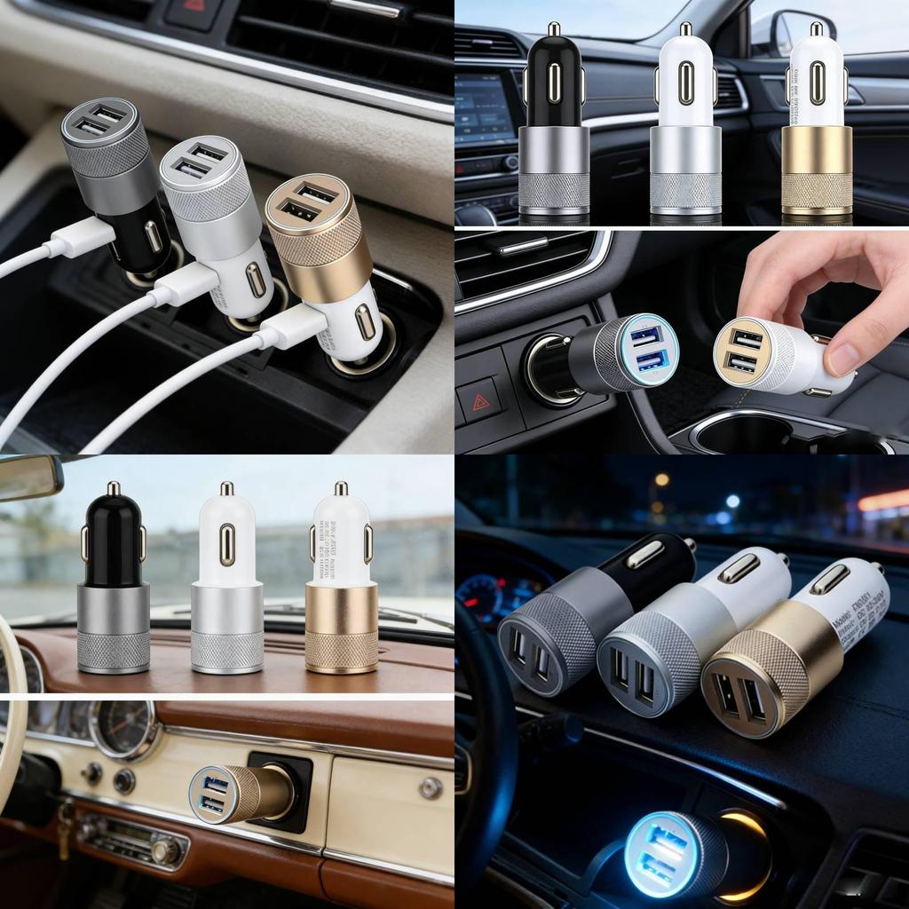 Universal Car Power Adapter With Dual Usb Ports Aluminum Alloy Fast Charger For Smartphones And Tablets