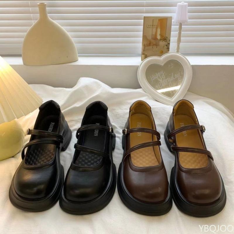 Ladies thick soled leather Shoes New versatile retro high heels Fashion elegant Mary Jane shoes Casual comfort Women pumps Mujer