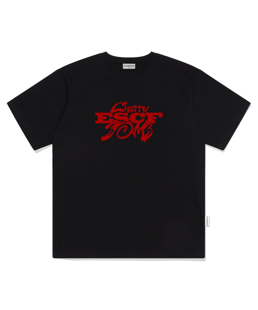 ESCAPEFROM Black Cherry Bomb Print Oversized Short Sleeve T-Shirt Black