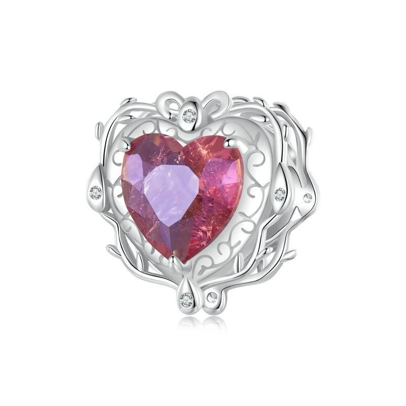 WOSTU 925 Sterling Silver Vintage Castle Beads Magic Mirror Pendant Red Crystal Heart Beads Fit Original Bracelet DIY Punk Gift