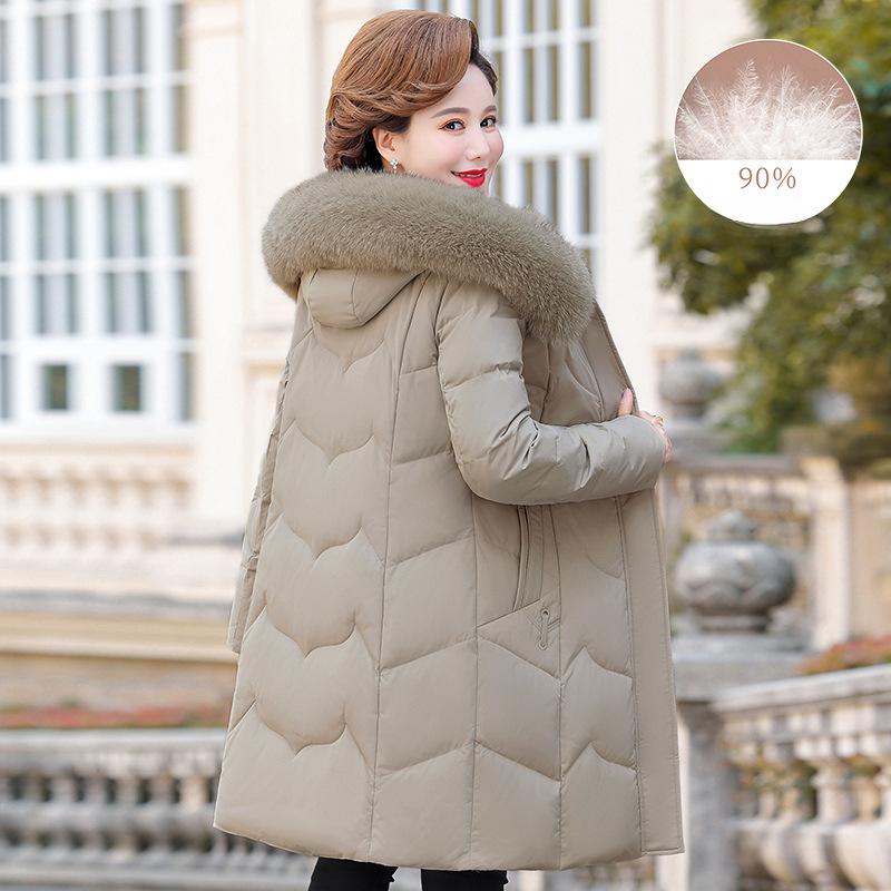 Down jacket women's new winter style middle-aged and elderly mother's wear thickened mid-length fox fur collar coat for women