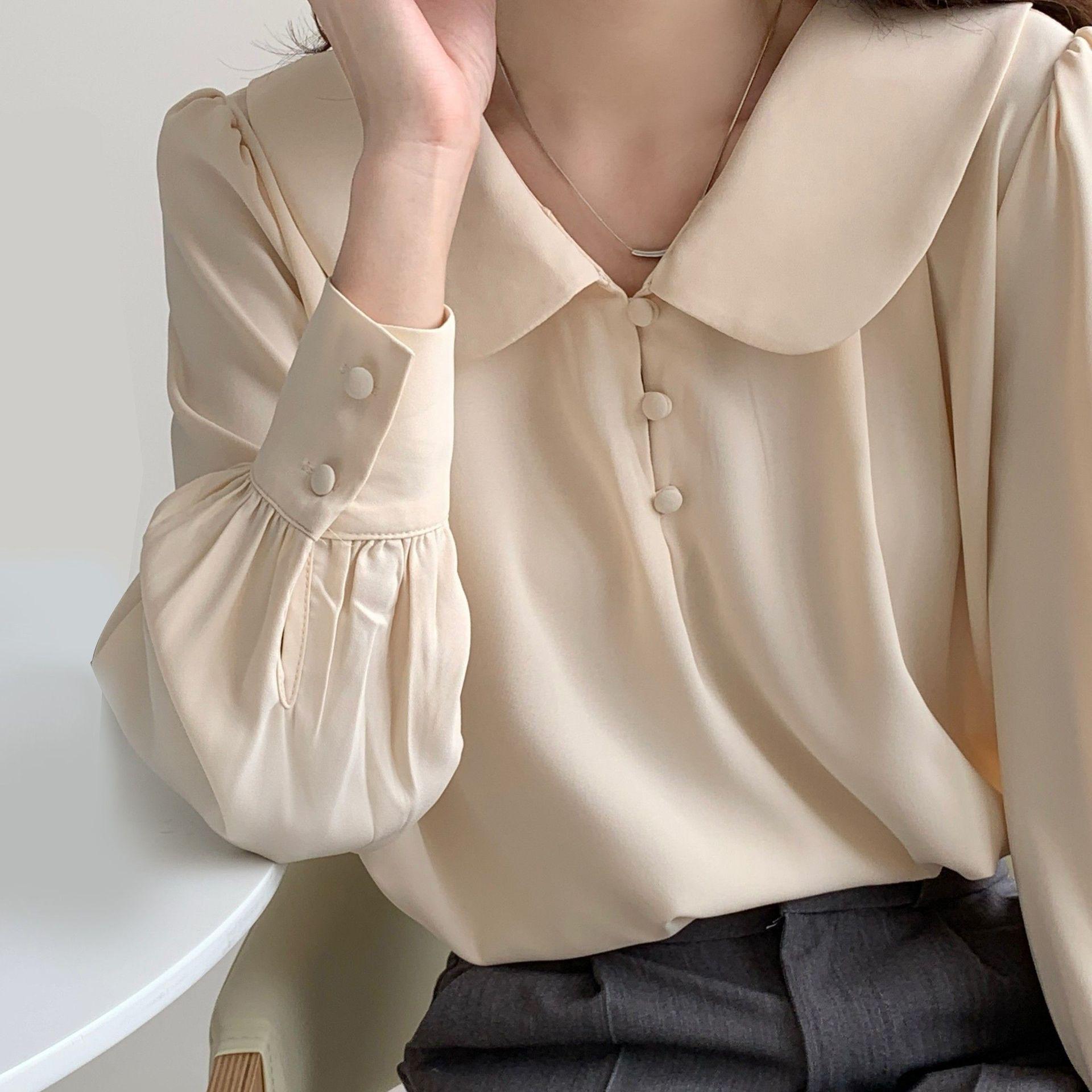 

2025 Women s Long-Sleeve Shirt: High-End, Lightly Mature Style with Peter Pan Collar - Perfect for Autumn and Spring Commutes XXL абрикосовий