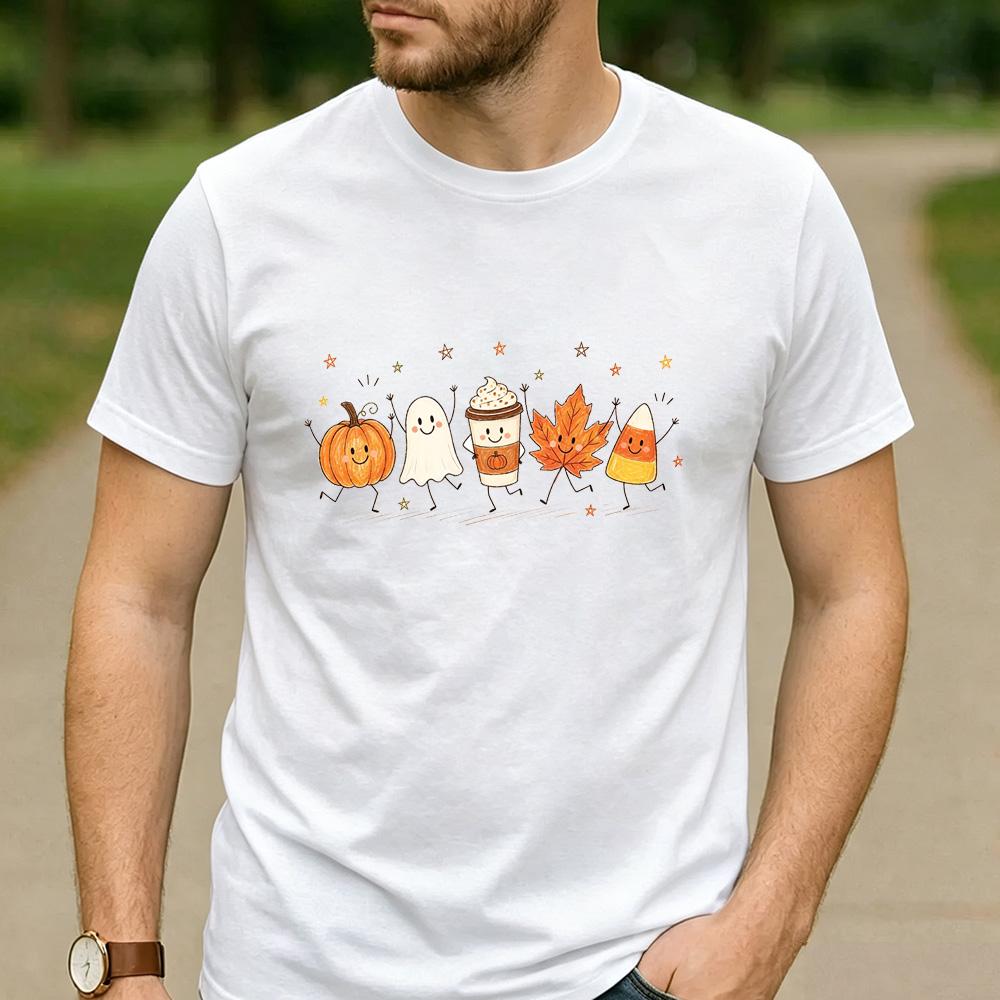 Rhinestone Pumpkin Spice Floral Pumpkin Latte Graphic T Shirt Unisex Cotton Short Sleeve Fall Autumn Coffee Lover Casual Tee