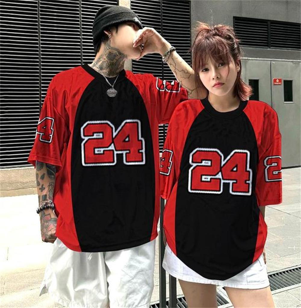 1 sztuka T-shirt dżersejowy z nadrukiem numeru i litery Koszulka kultury fanów Koszulka męska Street z krótkim rękawem High Street Hip Hop Oversize T-shirt