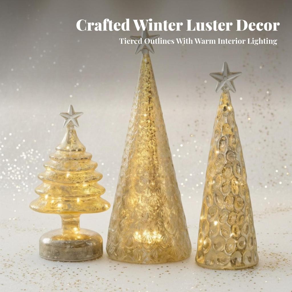 3 Pieces Glass Christmas Tree Semi-Transparent Tabletop Decoration Festive