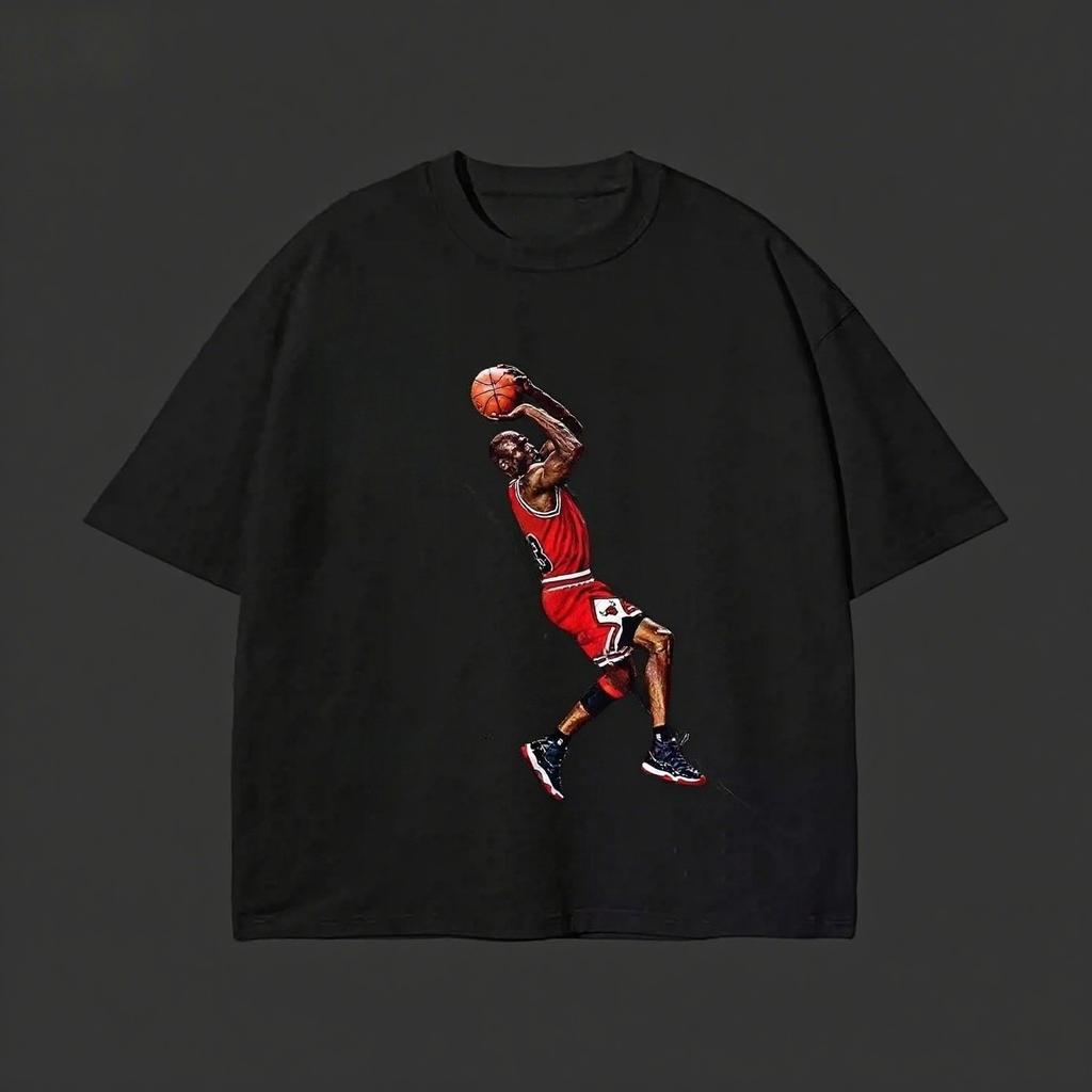 2025 Autumn and Winter Couples Pure Cotton T-shirt Men's and Women's Fashion Simple Jump Ball Printing Trend Large Size T-shirt