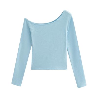 Yellow Off-shoulder Long-sleeved T-shirt for Women In Summer New Irregular Off-shoulder Base Slim Fit Outside Wearing Korean Top
