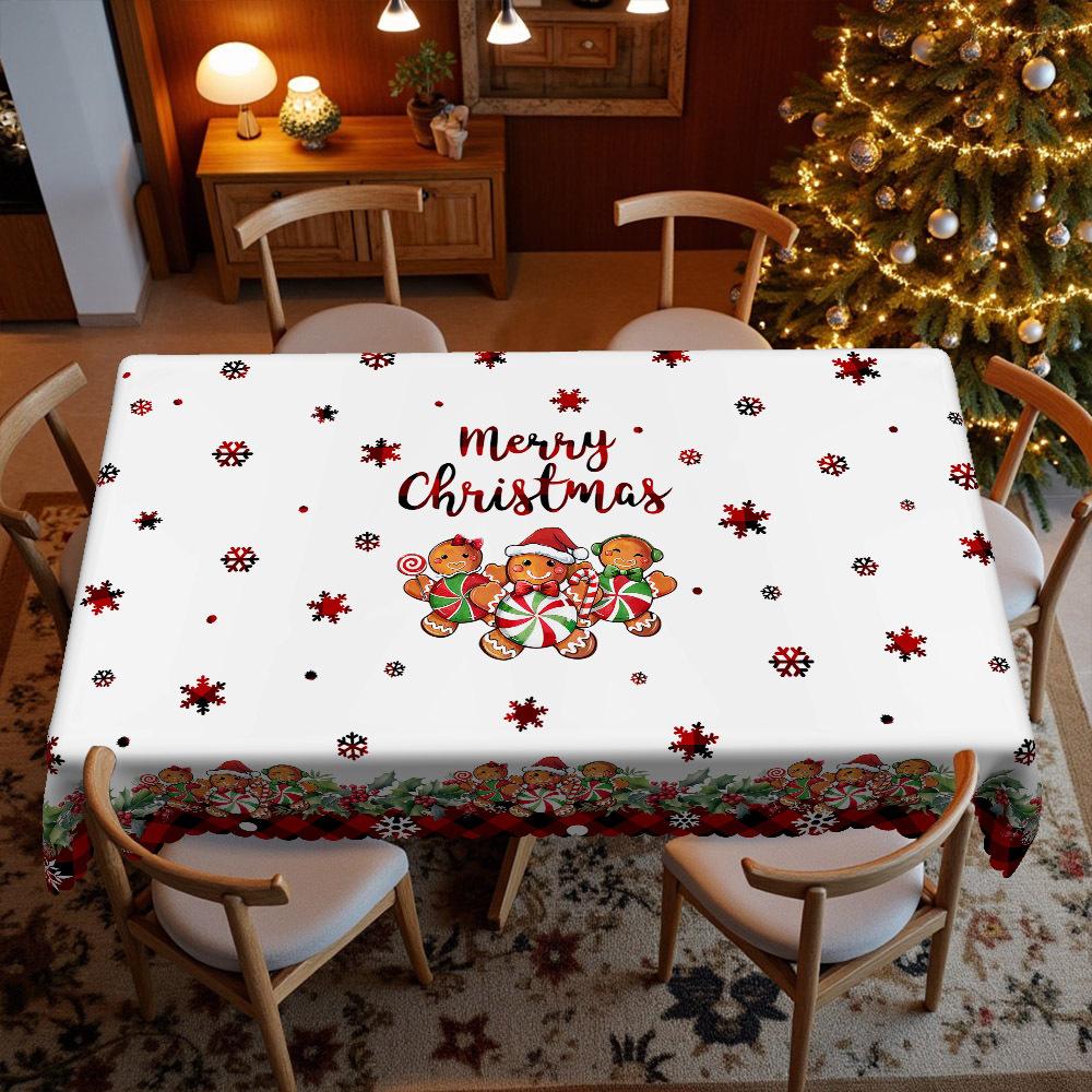 Christmas Table Cloth, Gingerbread Man Print, Snowflake Red And Black Check, Round Waterproof Round Table Cloth, Picnic Cloth