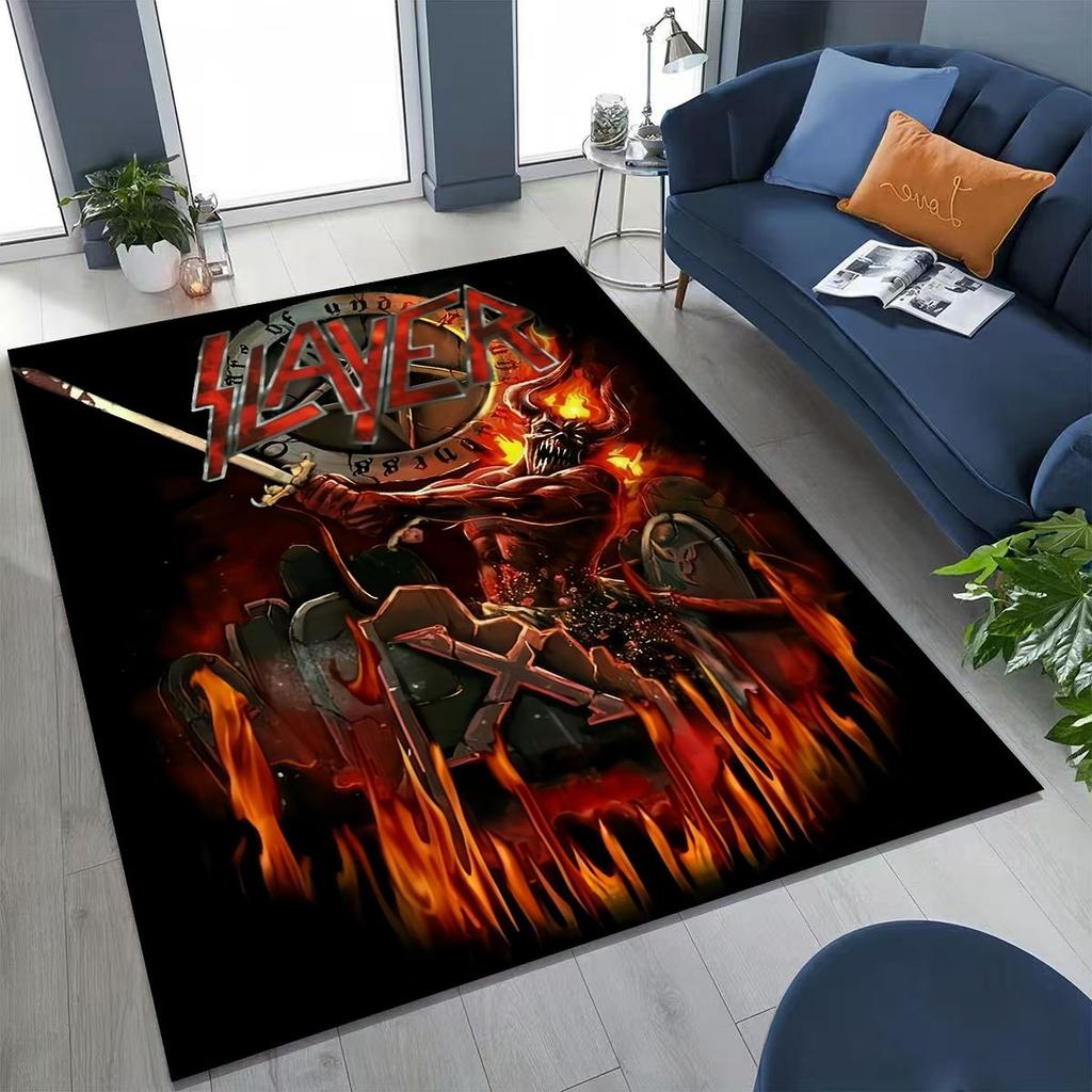 Slayer Heavy Metal Rock Band Skull Art Carpet Rug for Bedroom Living Room Sofa Home Doormat Decor,Large Non-slip Floor Mat