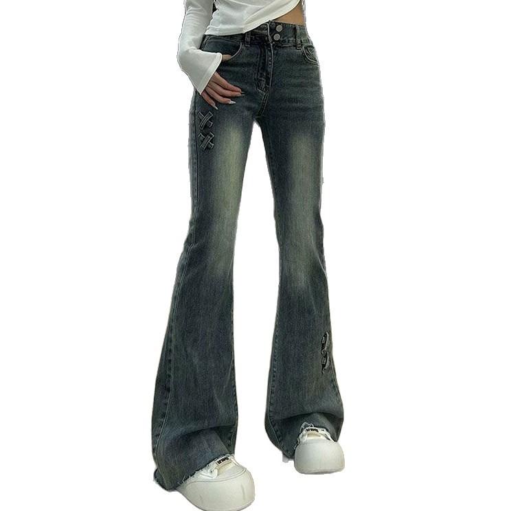 High-waisted Micro Flare Jeans Female Spring and Autumn Slim and Thin Retro Horseshoe Pants Flared Pants Retro Street Style Baggy Jeans for Ladies